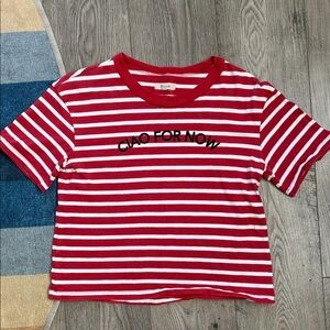 Madewell Red and White Striped Tee with Black Print
